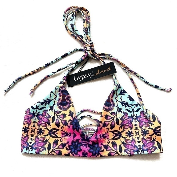NWT Gypsy 05 Sand Multicolor Strappy Boho Swim Top Mosaic - Picture 1 of 6